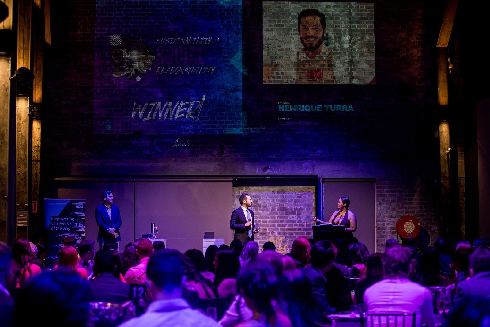 2025 Sydney Young Entrepreneur Awards Gala dinner Winners accepting trophies on stage at the 2025 Sydney Young Entrepreneur Awards